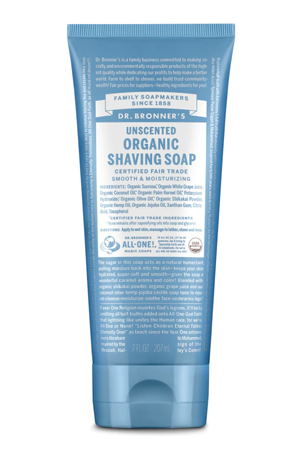 DR BRONNERS UNSCENTED SHAVE SOAP 207ML