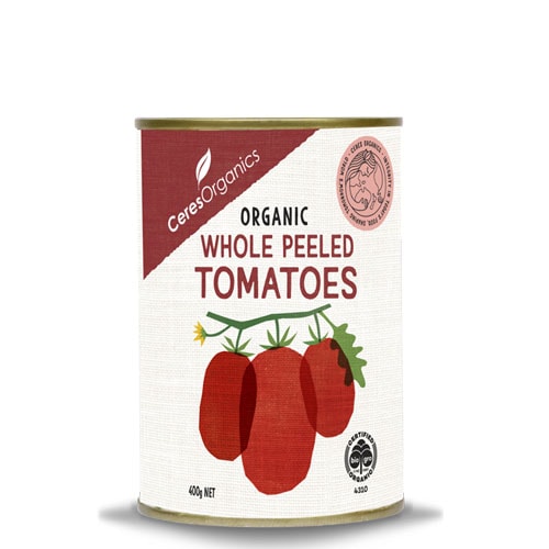 CERES ORGANIC WHOLE PEELED TOMATOES CAN 400G