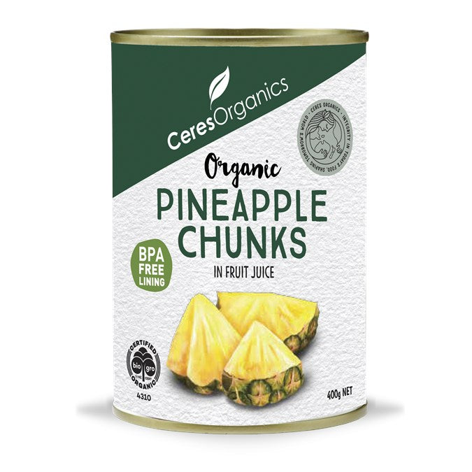 CERES ORGANIC PINEAPPLE CHUNKS IN JUICE 425G