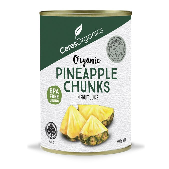 CERES ORGANIC PINEAPPLE CHUNKS IN JUICE 400G