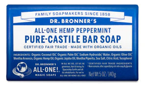 DR BRONNERS CASTILE PEPPERMINT SOAP BAR 140G