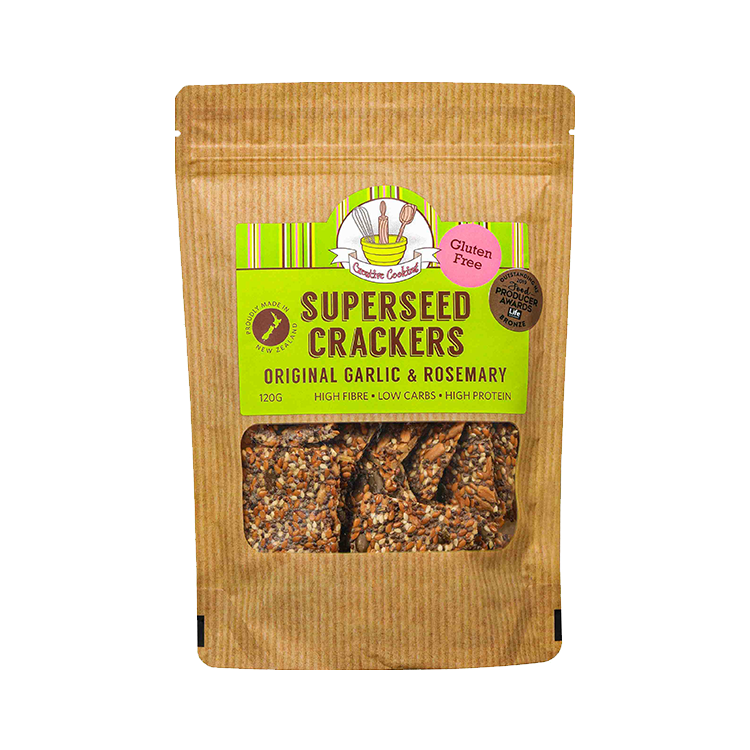 CREATIVE COOKING GARLIC AND ROSEMARY SUPER SEEDED CRACKERS 120G