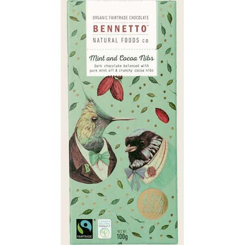 BENNETTO MINT CACAO 63% CHOCOLATE BAR 100G
