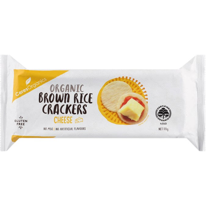 CERES BROWN RICE CRACKERS CHEESE 115G
