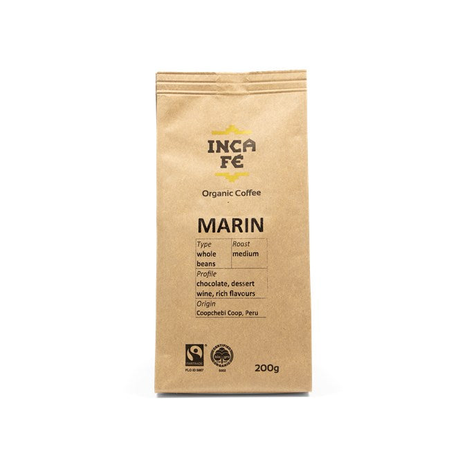 INCA FE MARIN ESTATE WHOLE COFFEE BEANS 200G – Simply Organic NZ