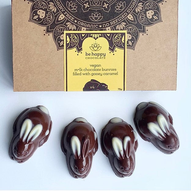 BE HAPPY VEGAN CARAMEL BUNNY BOX 4PK 75G