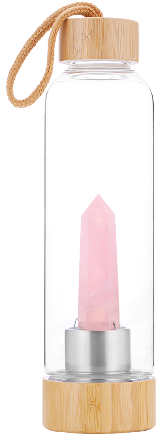 BAMBOO & GLASS DRINK BOTTLE ROSE QUARTZ