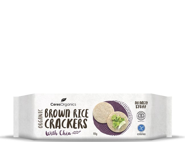 CERES ORGANIC BROWN RICE CRACKERS CHIA 115G
