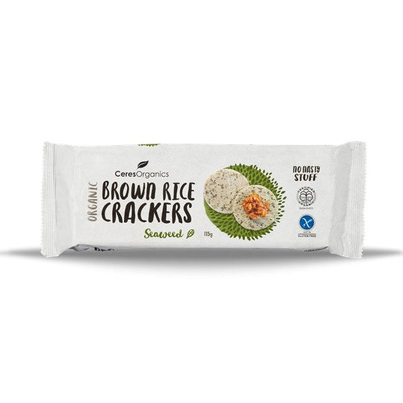 CERES ORGANIC BROWN RICE CRACKERS SEAWEED 115G