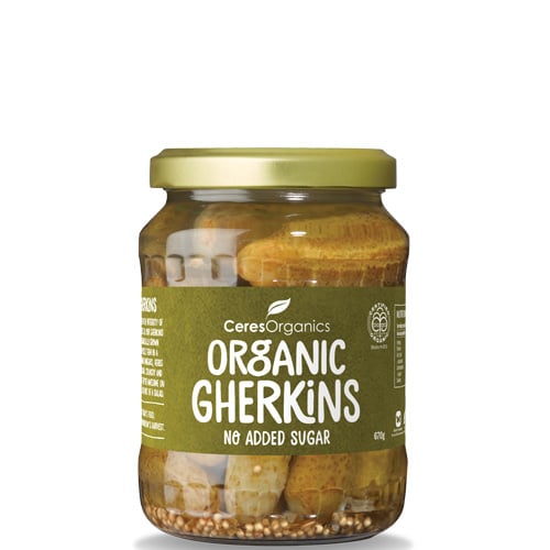 CERES ORGANIC WHOLE GHERKINS NO ADDED SUGAR 670G