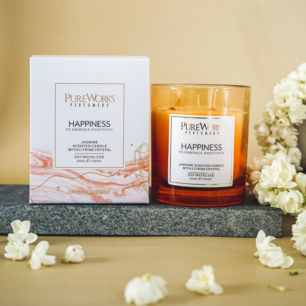 PUREWORKS HAPPINESS CANDLE WITH CRYSTALS