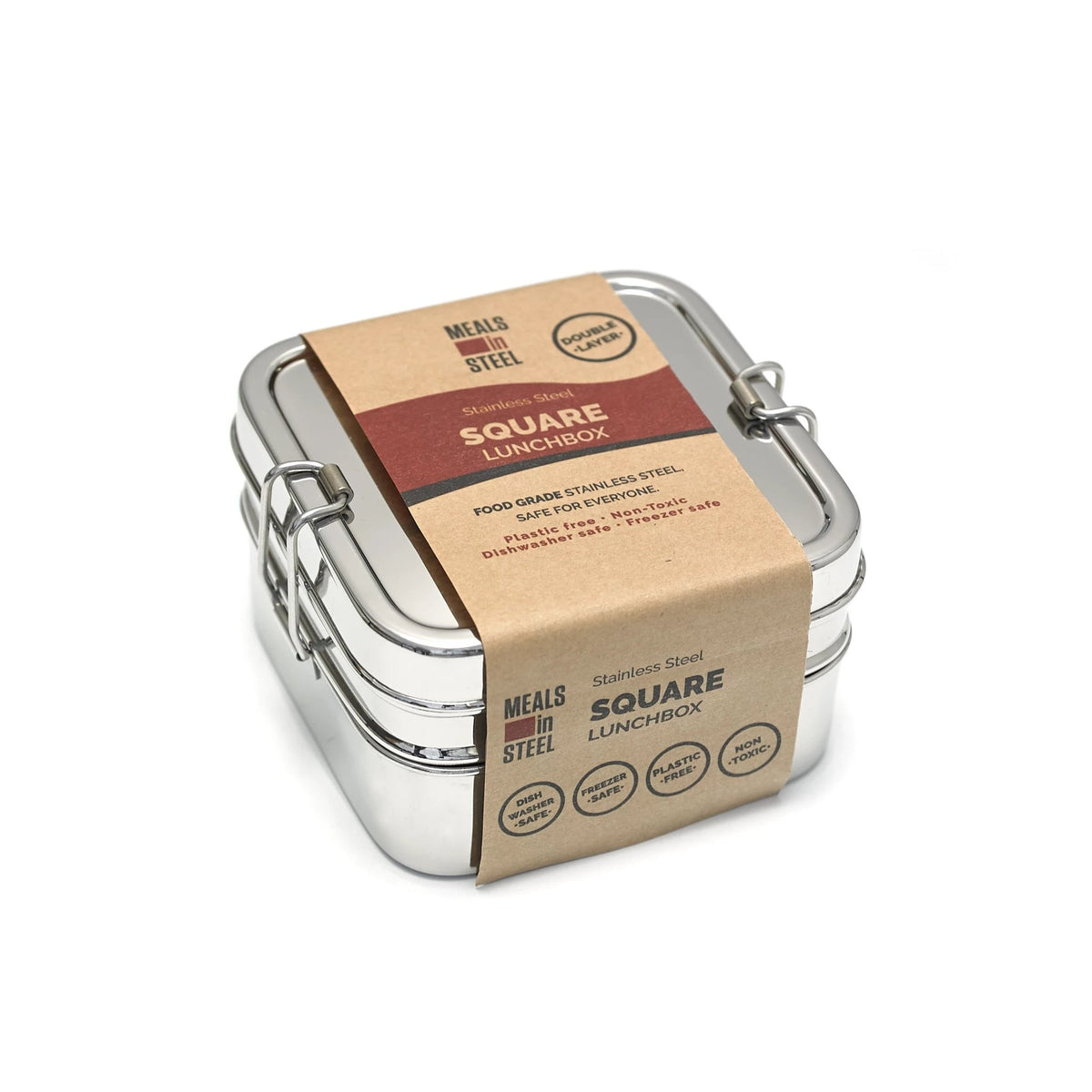 MEALS IN STEEL STAINLESS STEEL TWIN LAYER SQUARE BOX 13X13X7.5CM