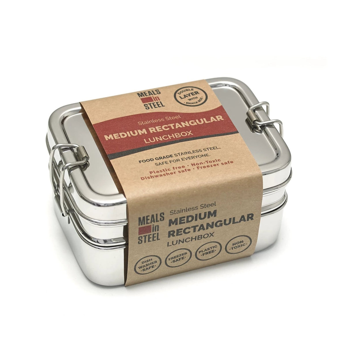 MEALS IN STEEL STAINLESS STEEL TWIN LAYER RECTANGLE BOX 18X13CM