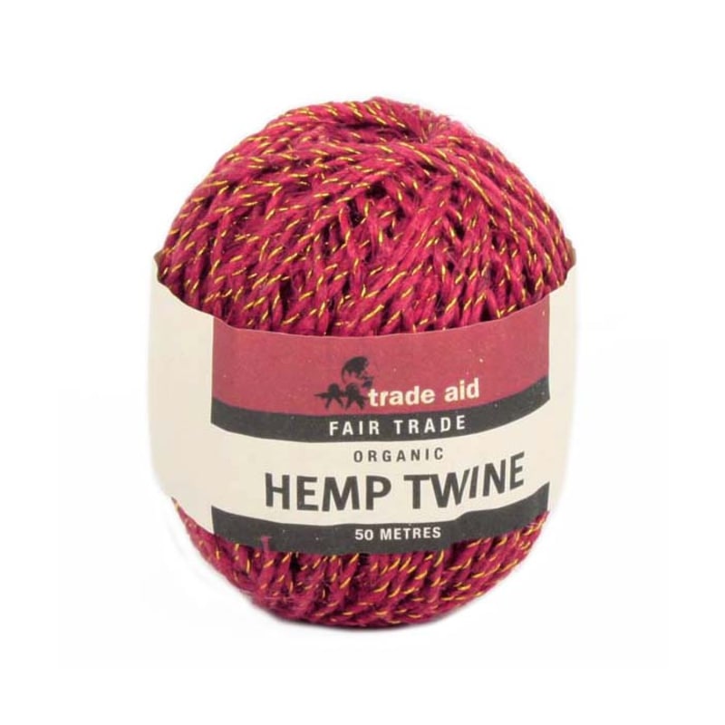 TRADE AID NATURAL AND RED HEMP TWINE 75M